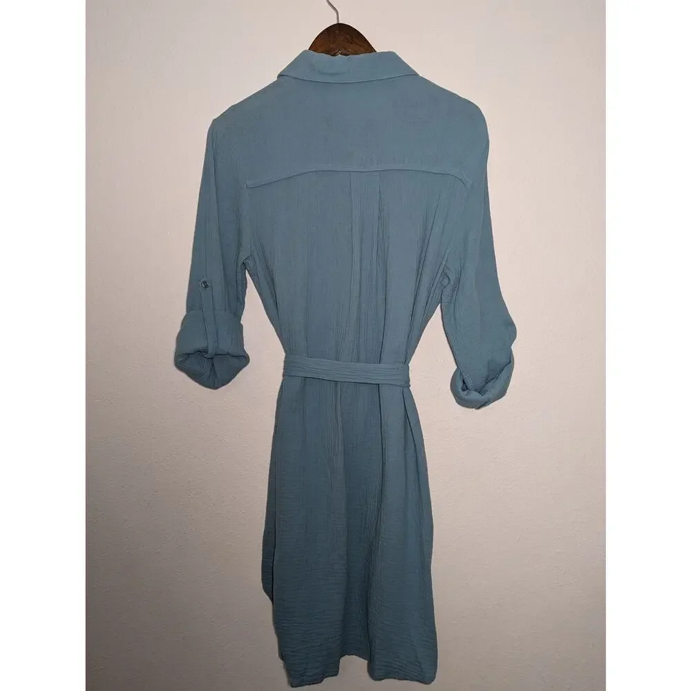 Franco Shirt Dress Blue Button Down Size M - Picture 6 of 6
